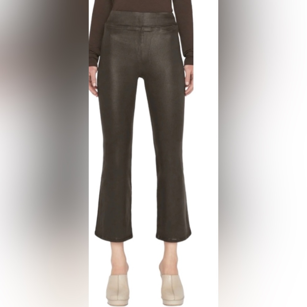 FRAME JetSet Crop Stretch Coated Denim Jean. Color: Expresso (Brown).